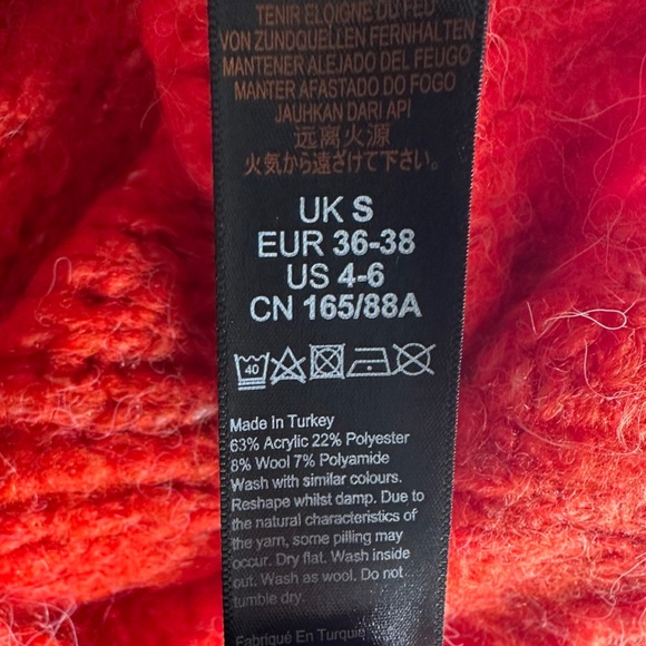 TOPSHOP red knit petal pointelle sweater 4 6 s - Picture 7 of 10